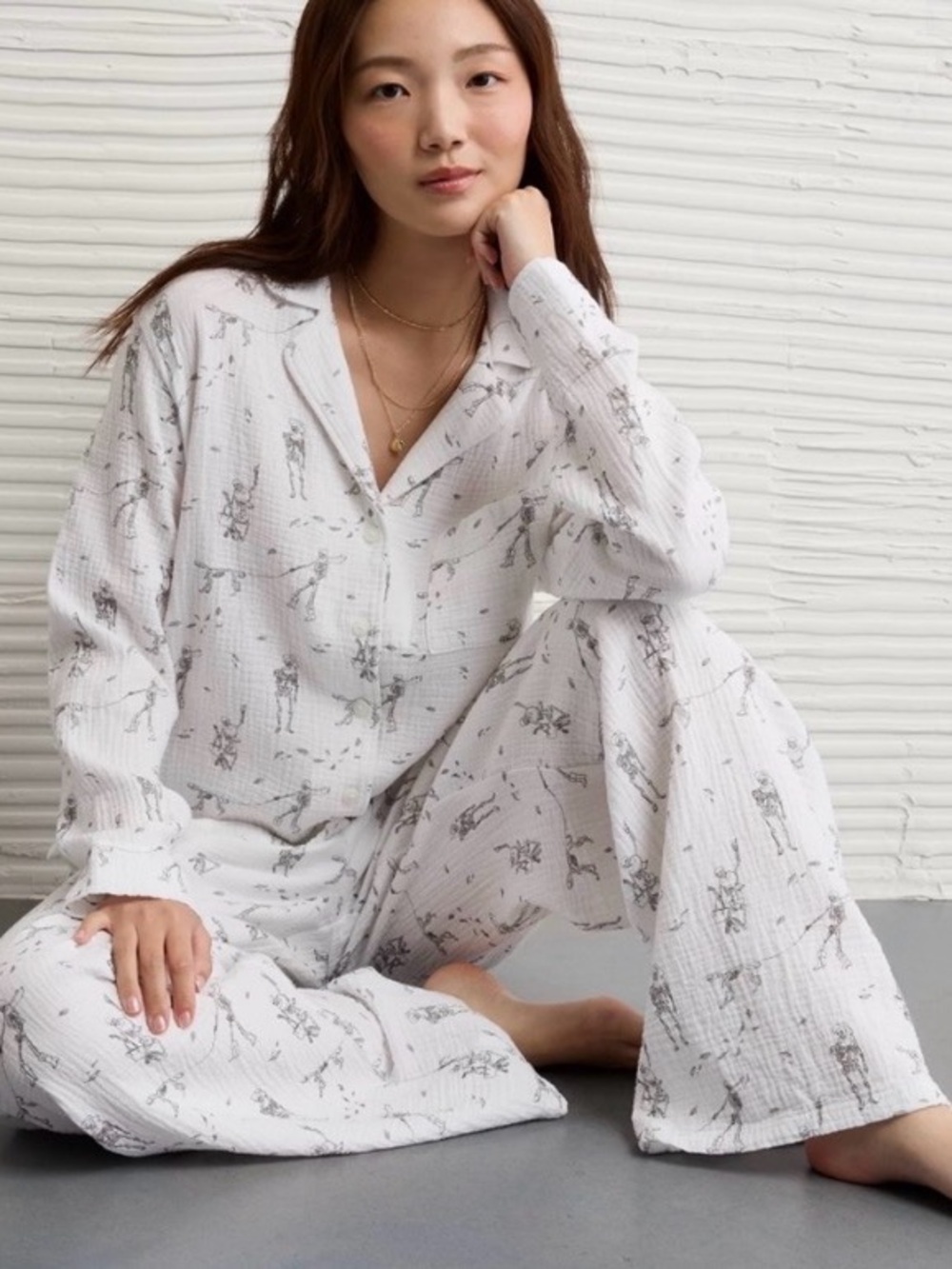 American Eagle skeleton pajama set Halloween cotton gauze XL 2 pieces whimsical